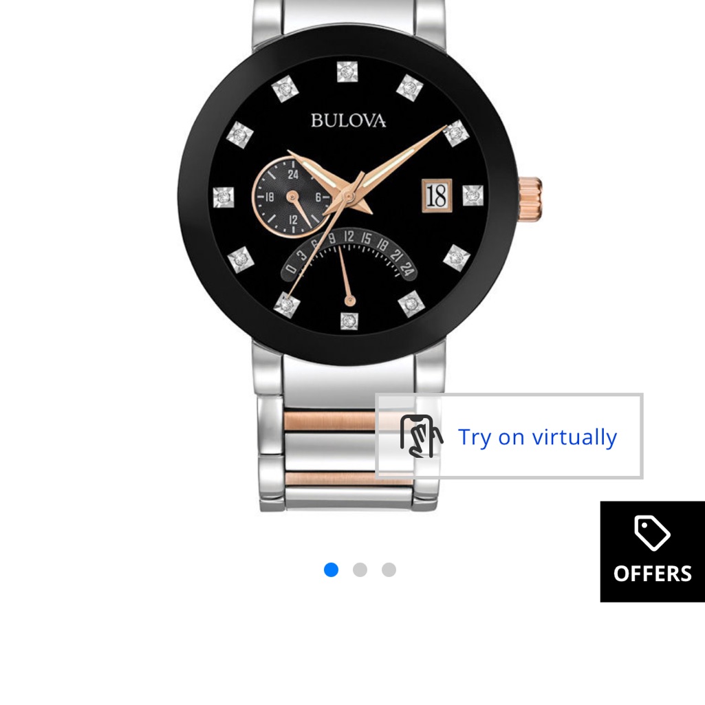 Bulova Black And Silver Watch With Rose Gold Accents